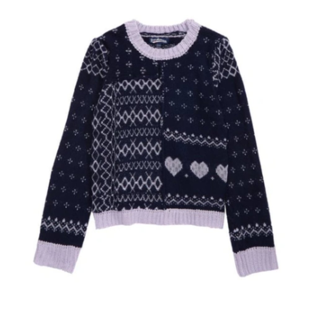Freshman Kids' Pullover Mix Stitch Fair Isle Sweater Lavender And Navy XL NWT